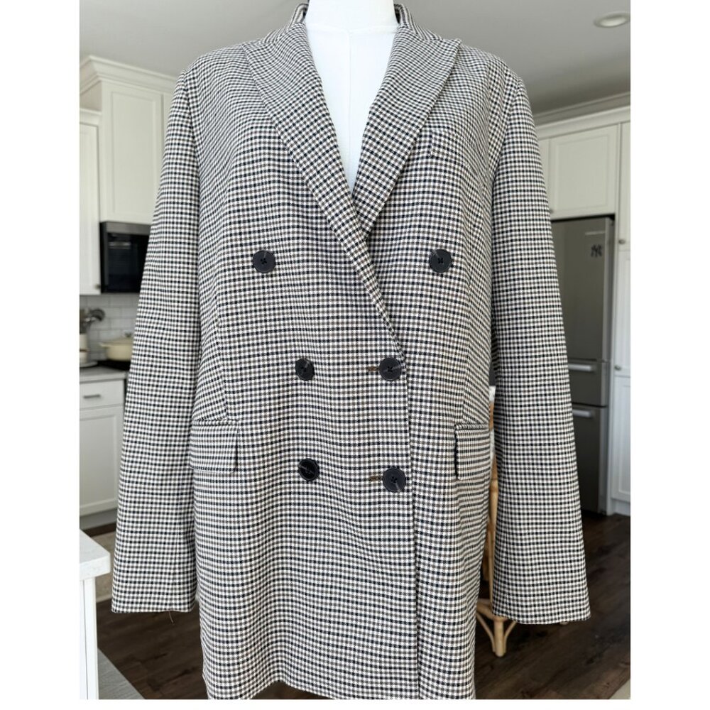 Zara Plaid Double-Breasted Blazer, Size Large